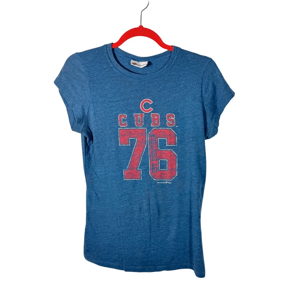 Vintage y2k babydoll Chicago Cubs 76 Graphic T-Shirt Heather Blue Mens Small MLB